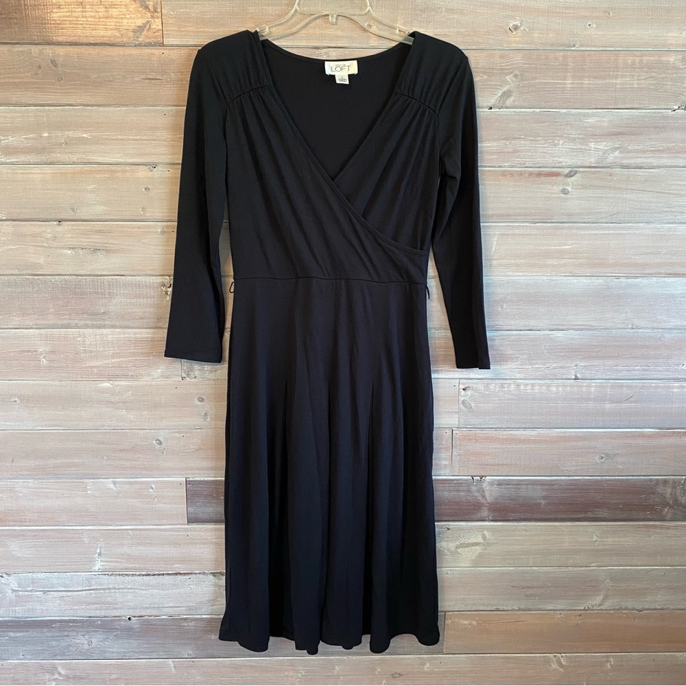 Loft black surplice midi dress size 0